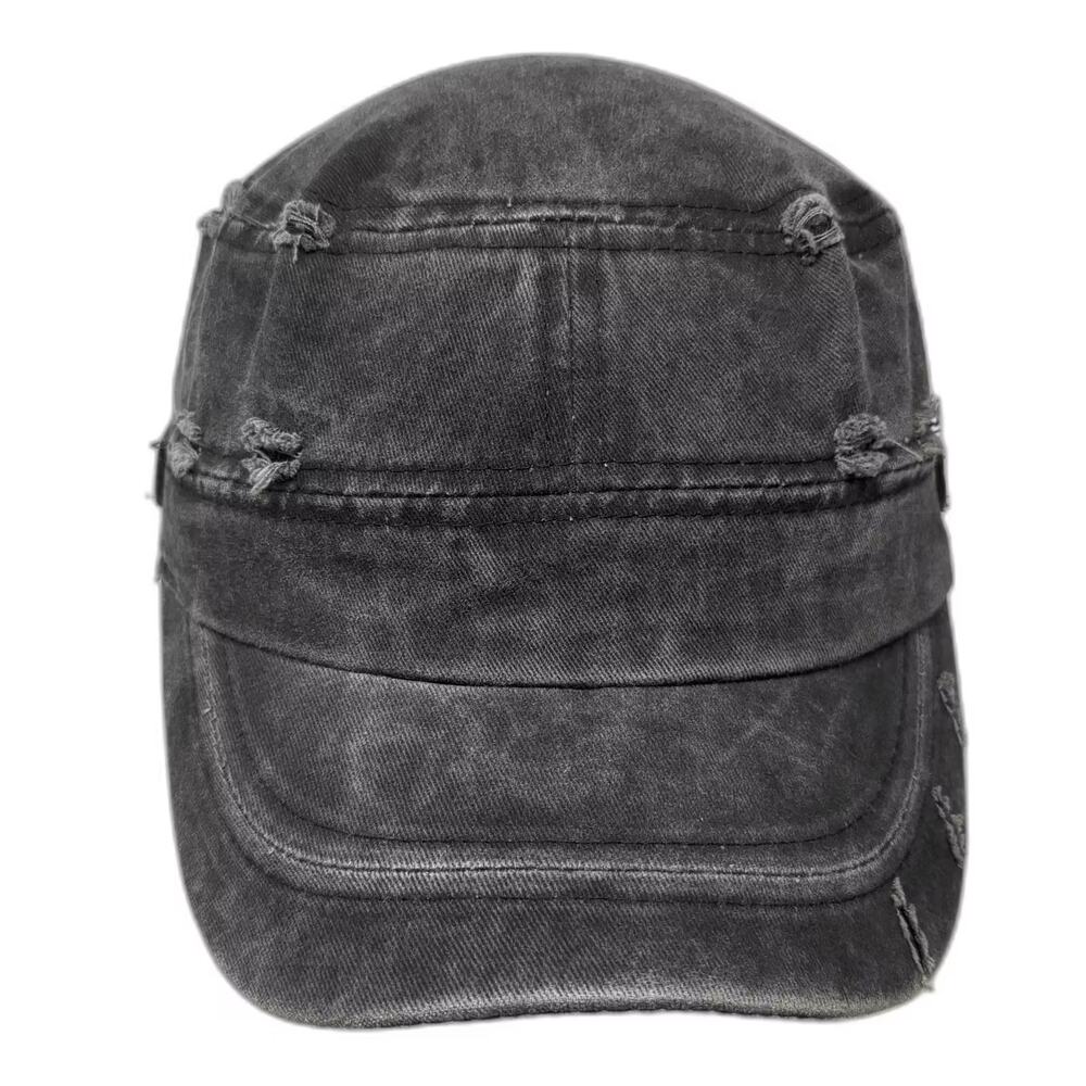 SO Army Cap Gray One Size Distressed Metal Side Buttons Cotton Blend Hat OSFM